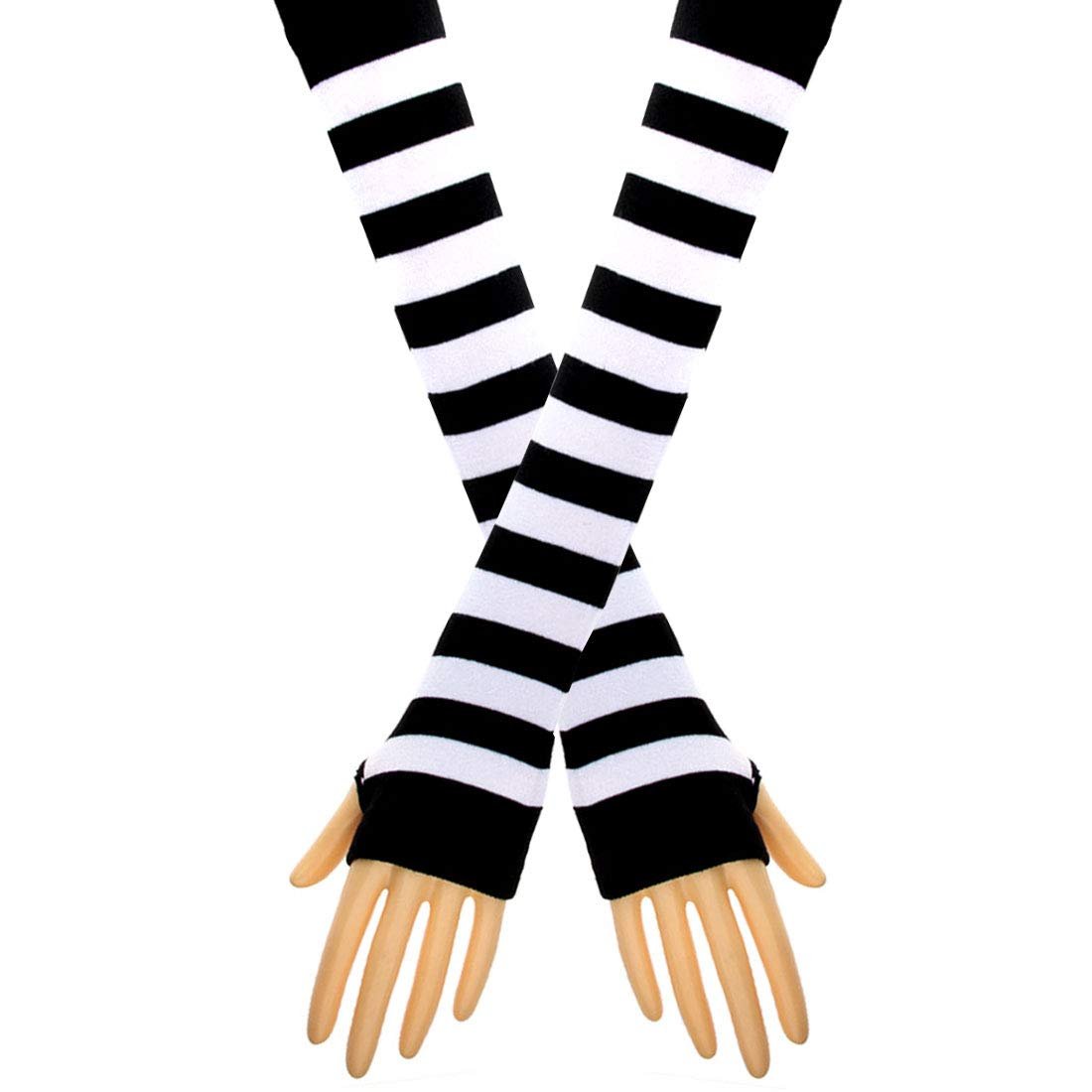 Гетры в полоску вязаные длинные носки выше колена чулки аксессуары для вечернего костюма 2 пары в наборе One Size Black/White, черный/белый, фото №9