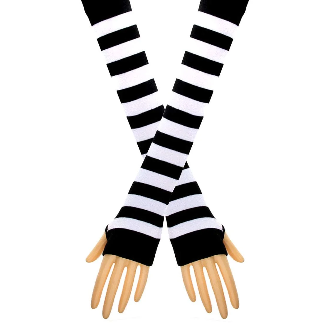 Гетры в полоску вязаные длинные носки выше колена чулки аксессуары для вечернего костюма 2 пары в наборе One Size Black/White, черный/белый, фото №9