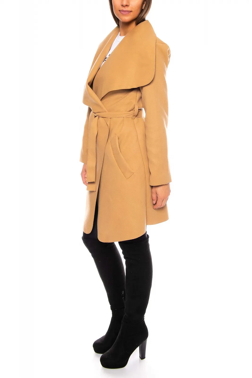 Тренч Kendindza Миди Женский с Поясом Круглый Воротник, фото №4