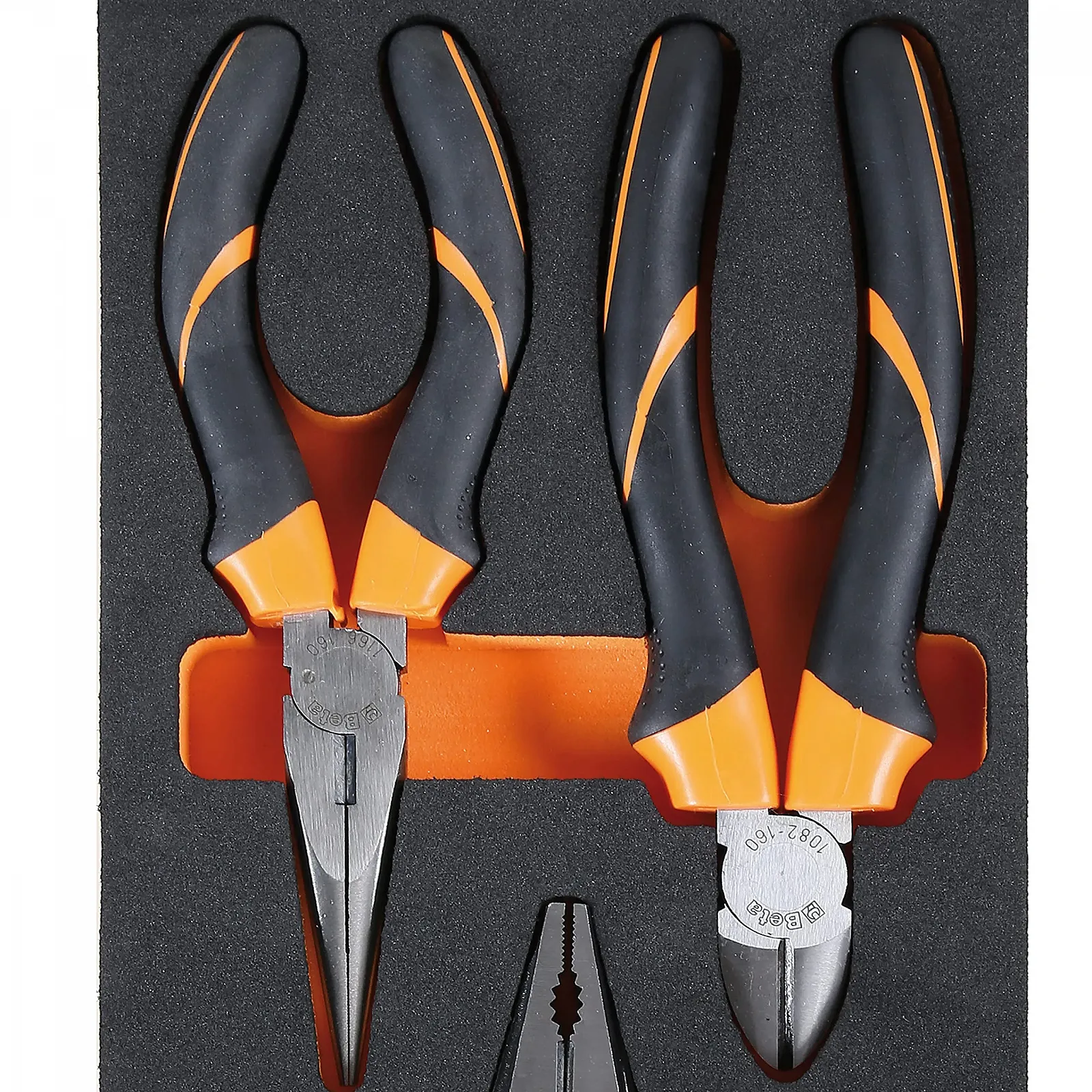 Набор инструментов Beta M134 в пенной вставке (3 предмета: диагональные кусачки, универсальные плоскогубцы и плоскогубцы с полукруглыми губками) Черный/Оранжевый, фото №2