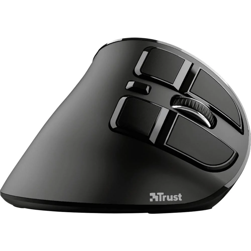 Бездротова вертикальна миша Trust Voxx / USB / Bluetooth / Радіоканал / 2400 DPI / 9 кнопок / Підсвітка / LED-дисплей / Чорна, фото №2 Бездротова вертикальна миша Trust Voxx / USB / Bluetooth / Радіоканал / 2400 DPI / 9 кнопок / Підсвітка / LED-дисплей / Чорна, фото №2