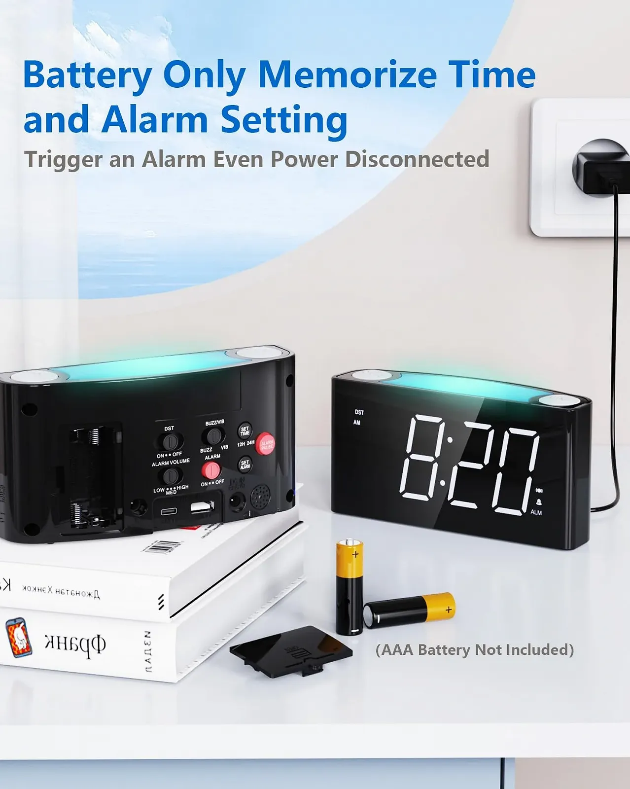 Будильник Mesqool Вібруючий Гучний, Нічник, Великий Цифровий Дисплей, 2 USB Зарядки, Формат 12/24 год, фото №7 Будильник Mesqool Вібруючий Гучний, Нічник, Великий Цифровий Дисплей, 2 USB Зарядки, Формат 12/24 год, фото №7