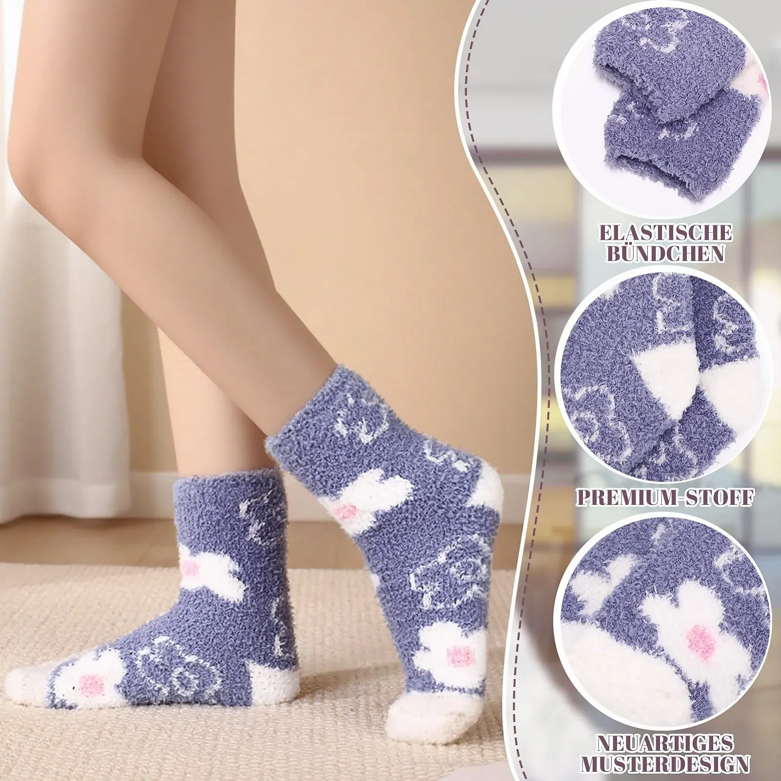 Шкарпетки Жіночі Пухнасті з Квітами, Зимові Теплі 6 пар, Розмір 36-41, фото №4 Шкарпетки Жіночі Пухнасті з Квітами, Зимові Теплі 6 пар, Розмір 36-41, фото №4