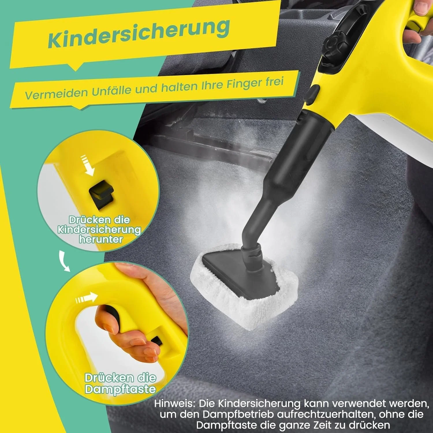 Пароочисник FANTASK 1500 W 125°C з баком 400 мл та 14 аксесуарами Жовтий head, фото №5