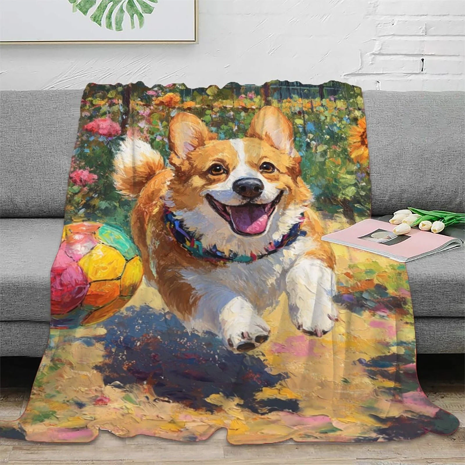 Покривало Corgi Dog Unning Colourful Ball М'яка Плюшева Фланелева, фото №2