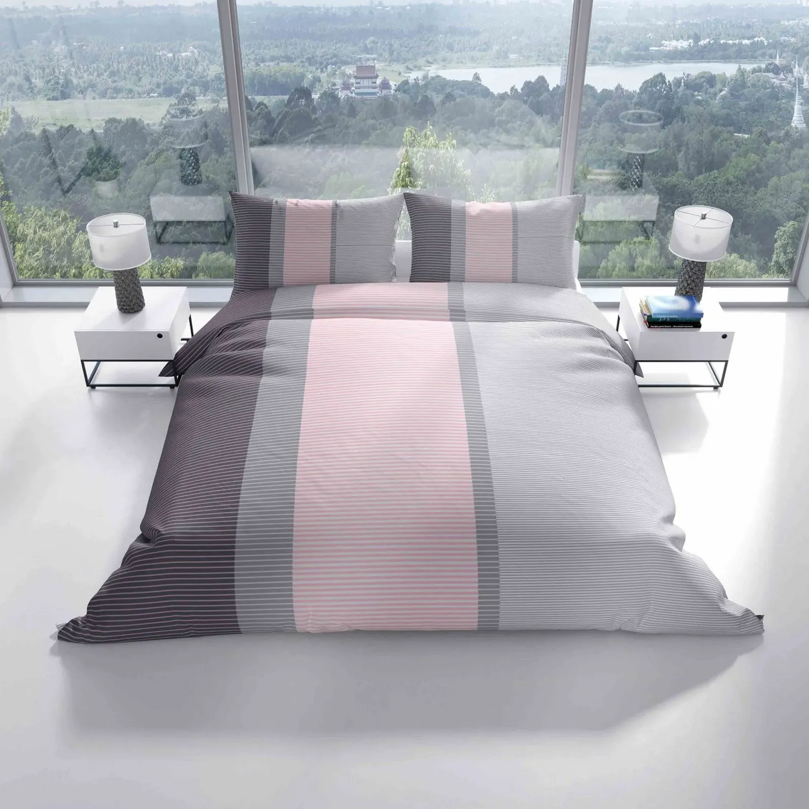 Комплект постельної білизни Leonado Vicenti 4 предмети 135 x 200 см 80 x 80 см у смужку Рожевий, фото №2