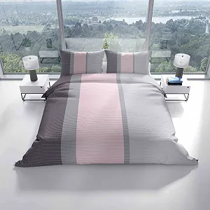 Комплект постельної білизни Leonado Vicenti 4 предмети 135 x 200 см 80 x 80 см у смужку Рожевий synthetic.ua - Фото 1