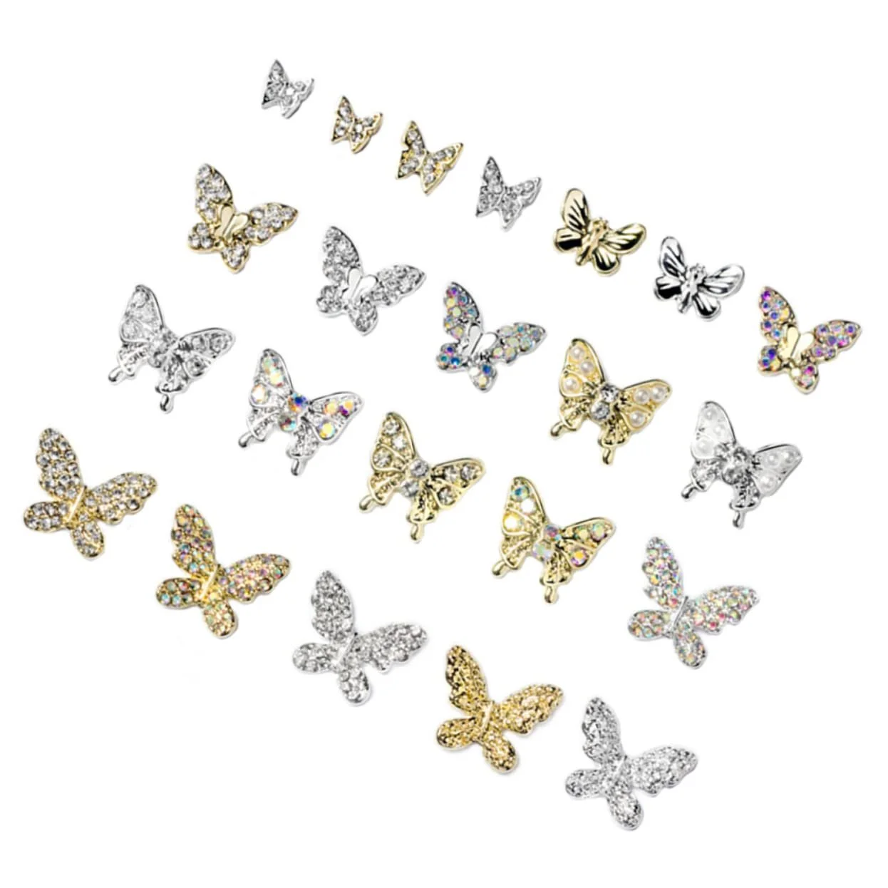 Прикраса для ногтей Бабочка Healvian 88 шт Золотистый Подвеска для ногтей Плоская задняя часть Камни для ногтей Бриллианты для ногтей 3D Шарм Маникюрный сплав, фото №1