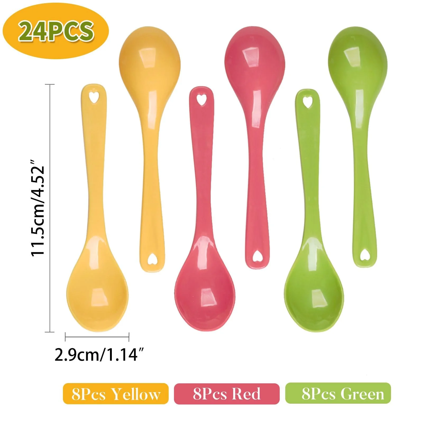Ложка Пластиковая, Набор 24 шт, Маленькая, Прочная, Разноцветная, для Завтрака, Десертная, Кухонная, Чайная, Коктейльная, для Йогурта, фото №2