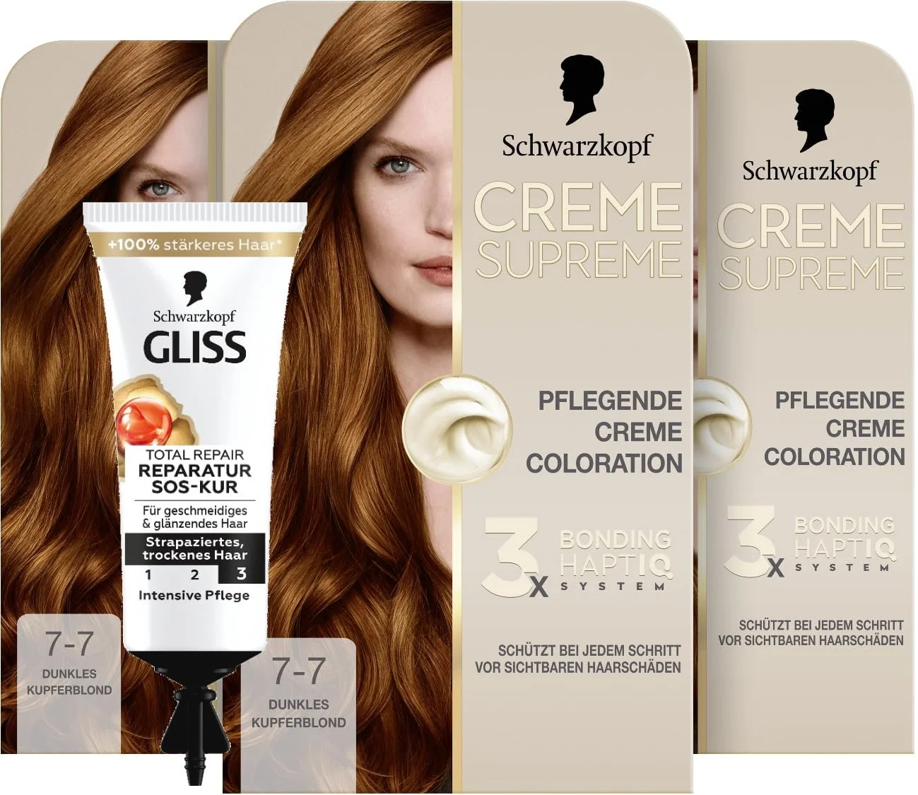 Крем-фарба Schwarzkopf Creme Supreme 7-7 Темний мідний блонд (3 x 182 мл), стійка фарба для волосся з сироваткою та маскою для волосся, фото №1 Крем-фарба Schwarzkopf Creme Supreme 7-7 Темний мідний блонд (3 x 182 мл), стійка фарба для волосся з сироваткою та маскою для волосся, фото №1