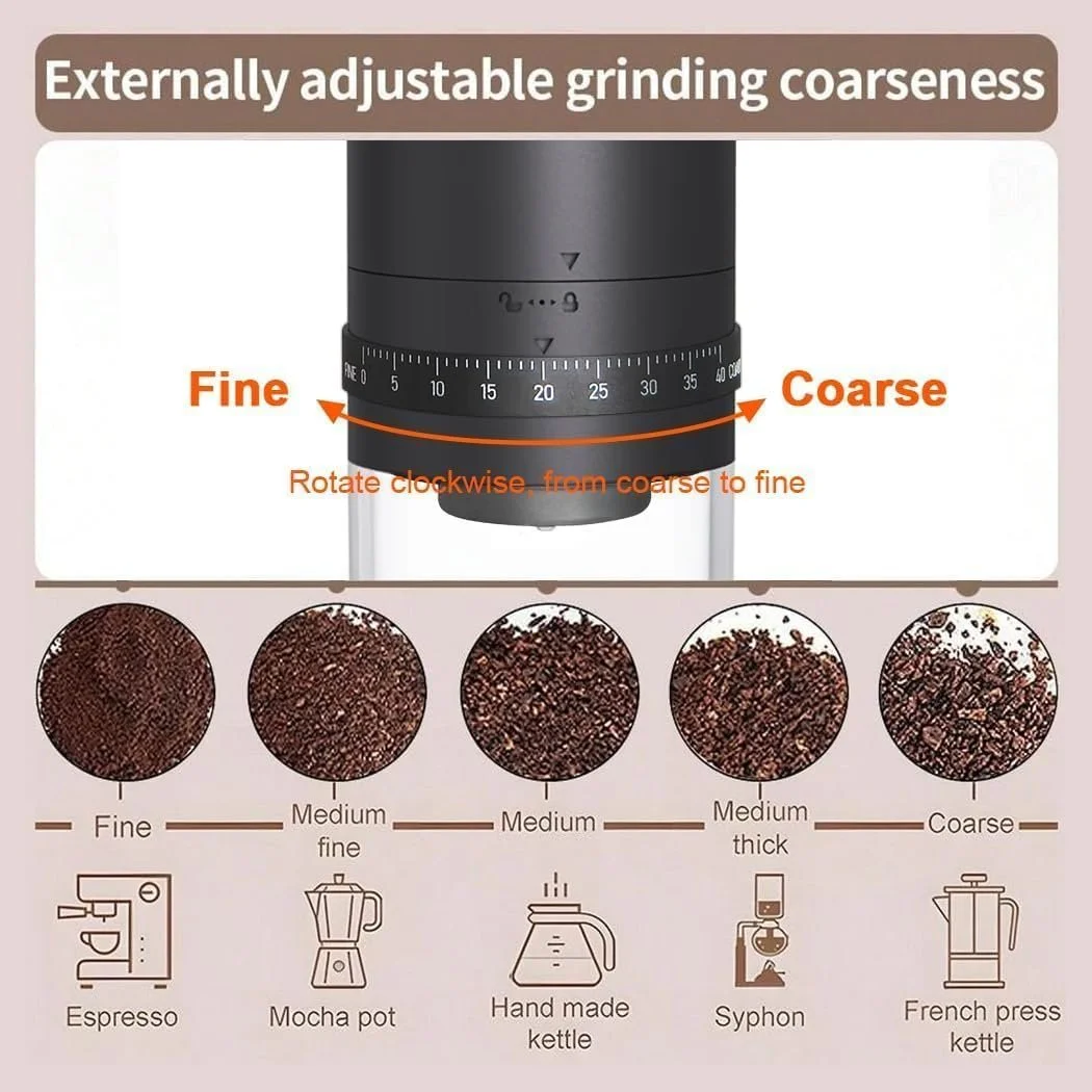 Портативна електрична кавомолка, маленька електрична , 40 регульованих рівнів помелу, акумуляторна, фото №3