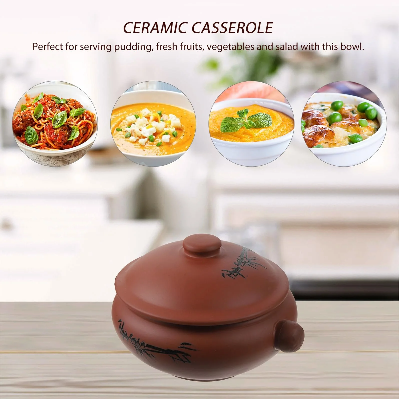 Каструля для тушкування TOYANDONA керамічна з функцією пароварки міцна стійка до тріщин для повільного приготування, фото №3