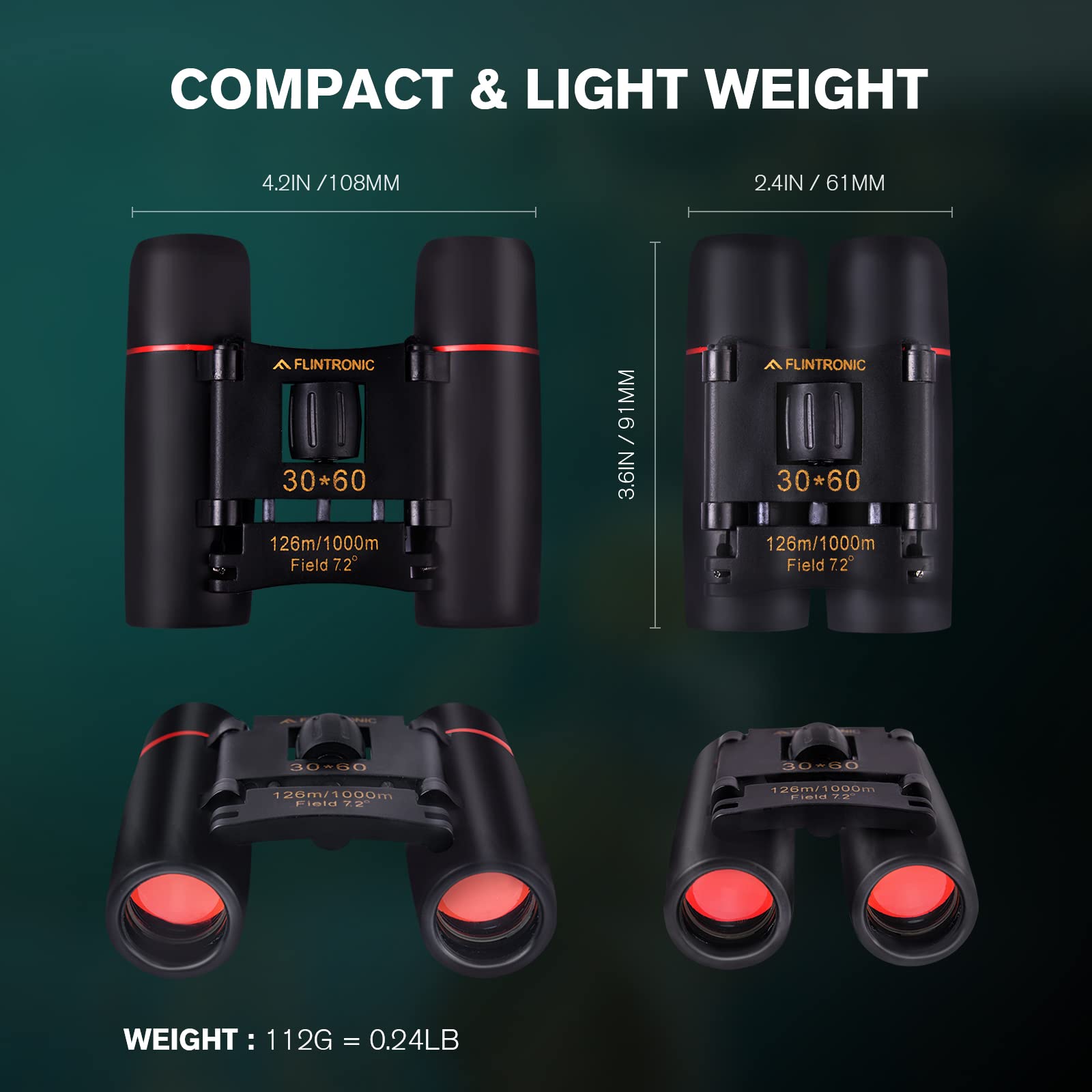 Бинокль Flintronic 30x60 Компактный Мини Черный, фото №2 Бинокль Flintronic 30x60 Компактный Мини Черный, фото №2