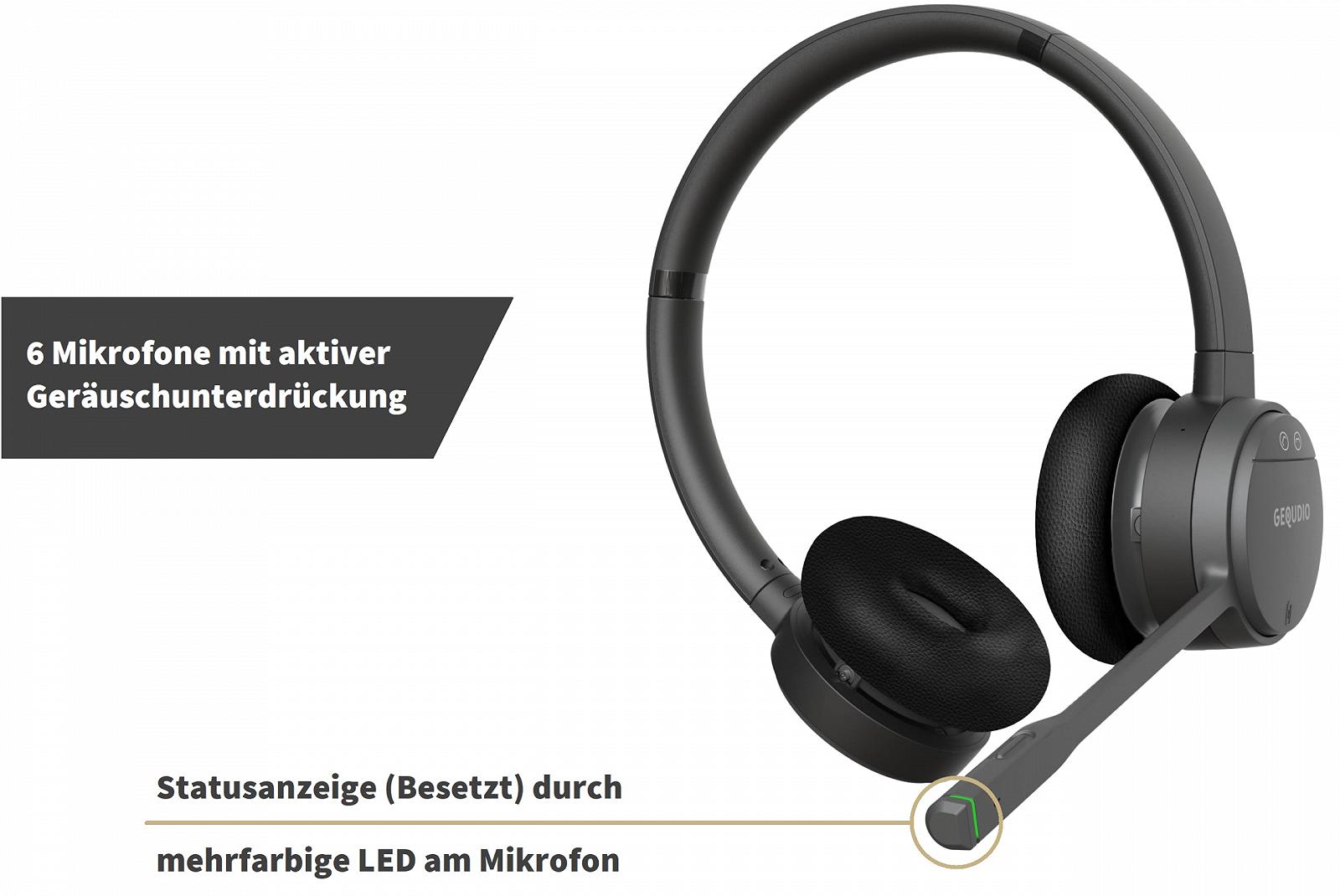 Навушники GEQUDIO GC-4 DECT і Bluetooth з активним придушенням шуму і гібридним придушенням шуму на 2 вуха з базовою станцією, фото №3