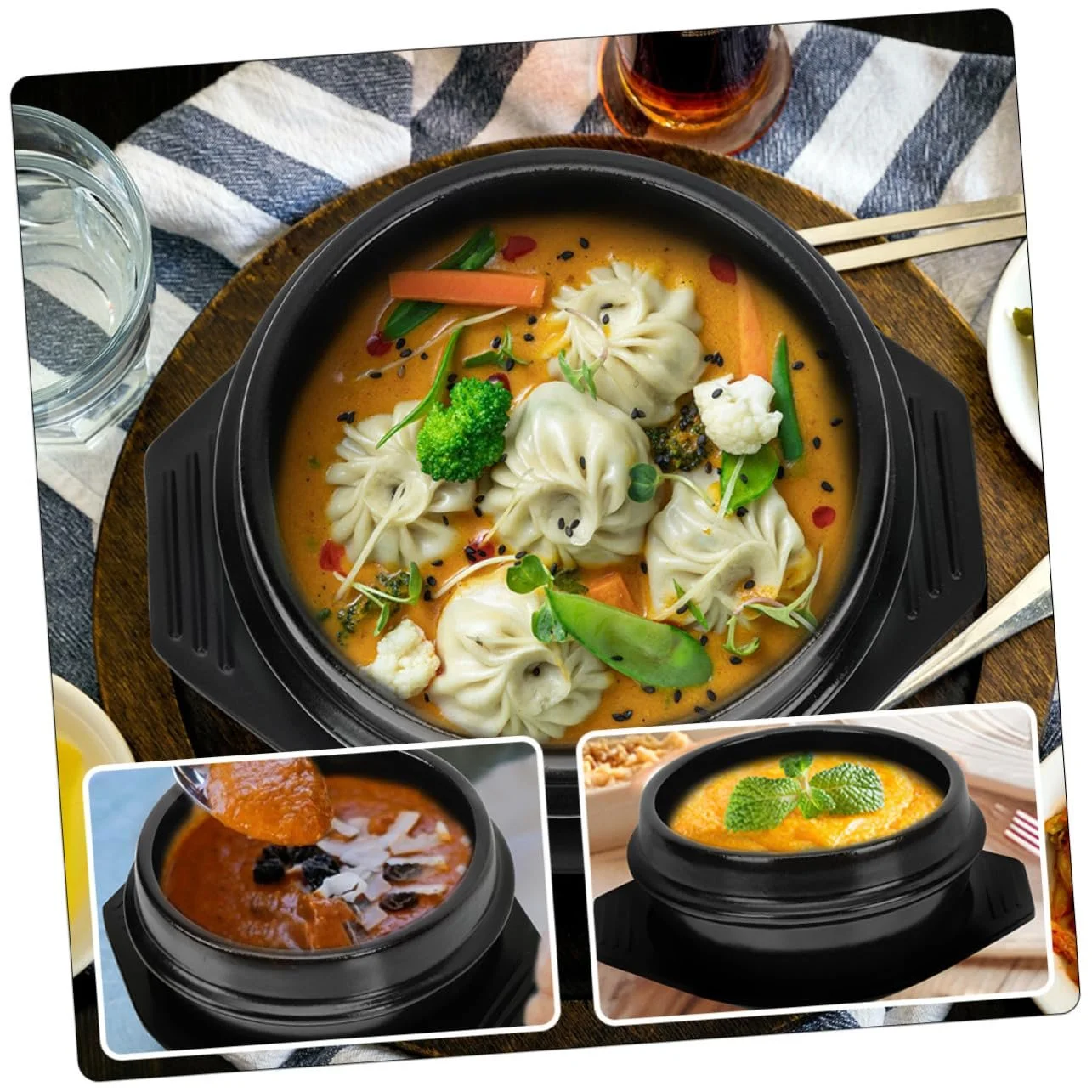 Чаша для бибимбапа керамическая с термостойкой подставкой антипригарная для супа и рамена, фото №5