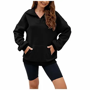 Удобные женские свитшоты на молнии, повседневный женский пуловер, сплошной воротник, молния на четверть, свободный крой, милый худи, воротник-стойка, зимний, осенний, с - Фото 1