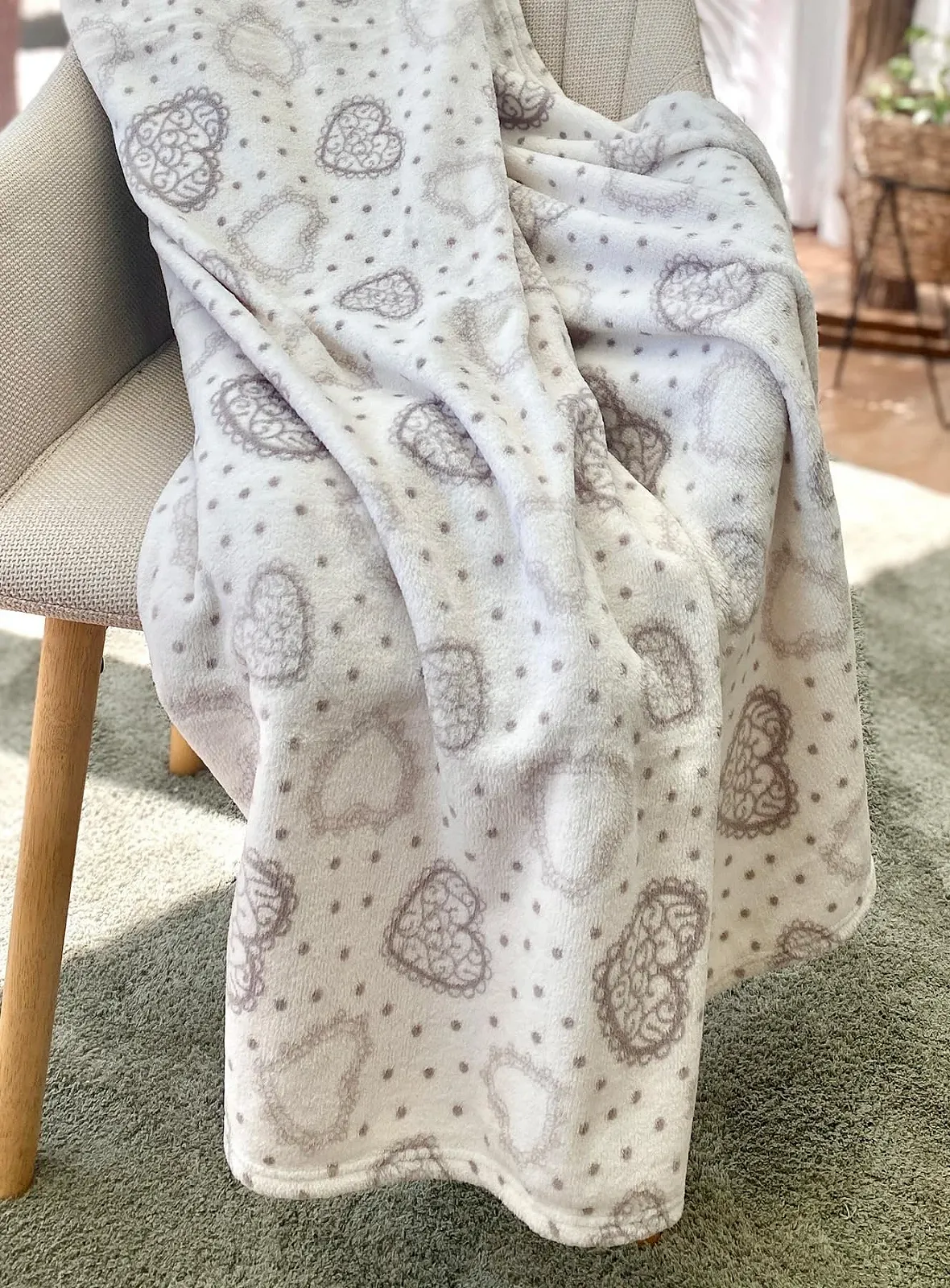 Одеяло heimtexland XL кантри шик с сердечками в кремовом цвете, очень мягкое, безворсовое, кантри хаус, 150 x 200 см, тип 283, фото №5