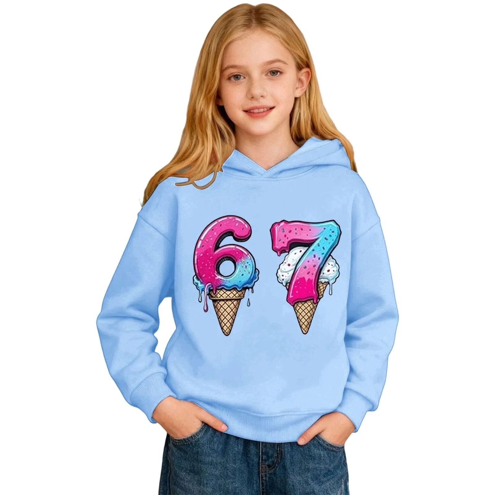 Пуловер с капюшоном для девочек Sfwqoifou, повседневные легкие рубашки с длинными рукавами, дышащая спортивная куртка с капюшоном, уличные топы с длинными рукавами, унисекс, свитшот с 67 принтами, фото №1