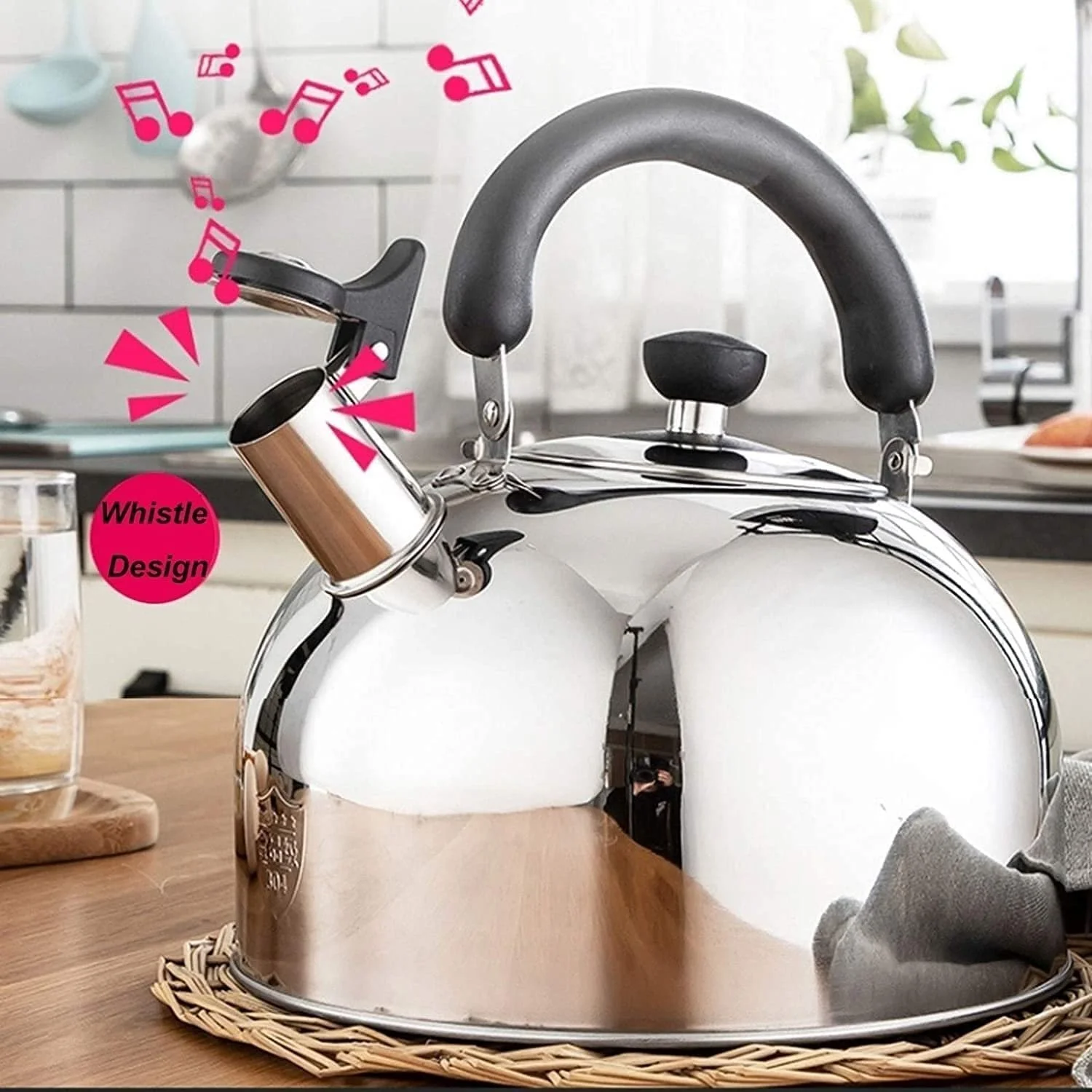 Чайник з свистком з нержавіючої сталі Великої ємності для швидкого нагріву для всіх плит, фото №2 Чайник з свистком з нержавіючої сталі Великої ємності для швидкого нагріву для всіх плит, фото №2