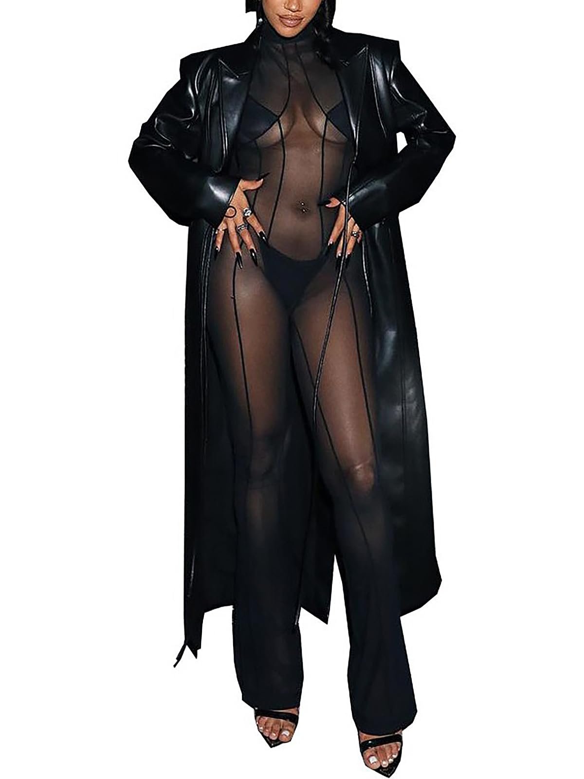 Тренч TOSHIKII Штучна шкіра Жіночий Чорний, фото №1