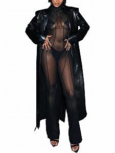 Тренч TOSHIKII Искусственная кожа Женский Черный - Фото 1