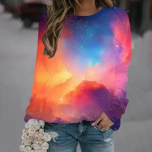 Лонгслив Komiseup Galaxy Женский Лонгслив Круглый вырез Толстовка без капюшона 3D Галактика Принт Пуловер Модный Звездное небо Лонгшерт Большие размеры Streetwear 21 synthetic.ua - Фото 1