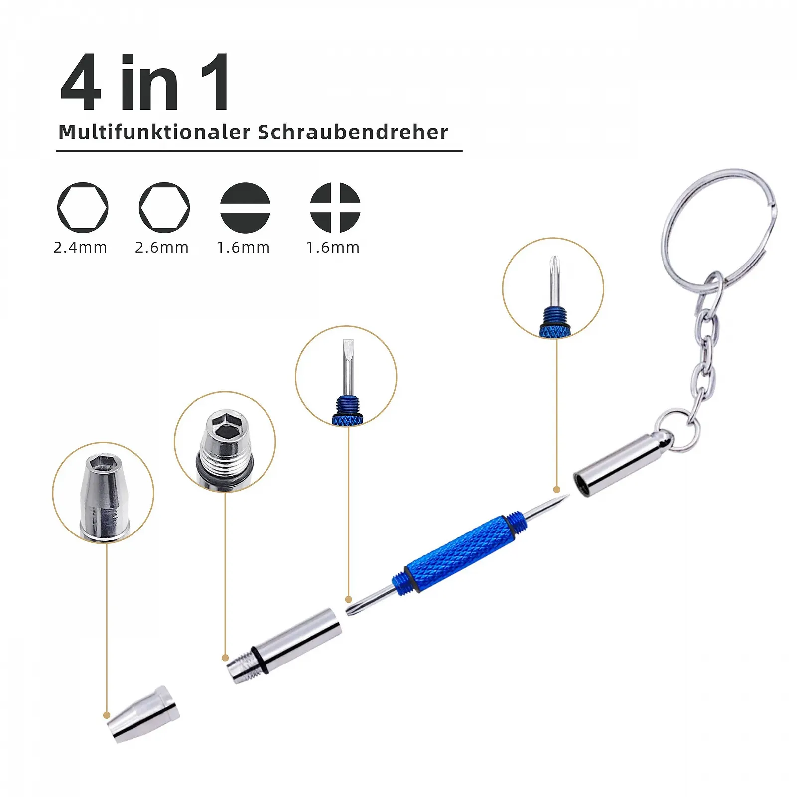 Набір Precision 4 в 1 Набір точних викруток для окулярів та годинників з брелоком із нержавіючої сталі, фото №2