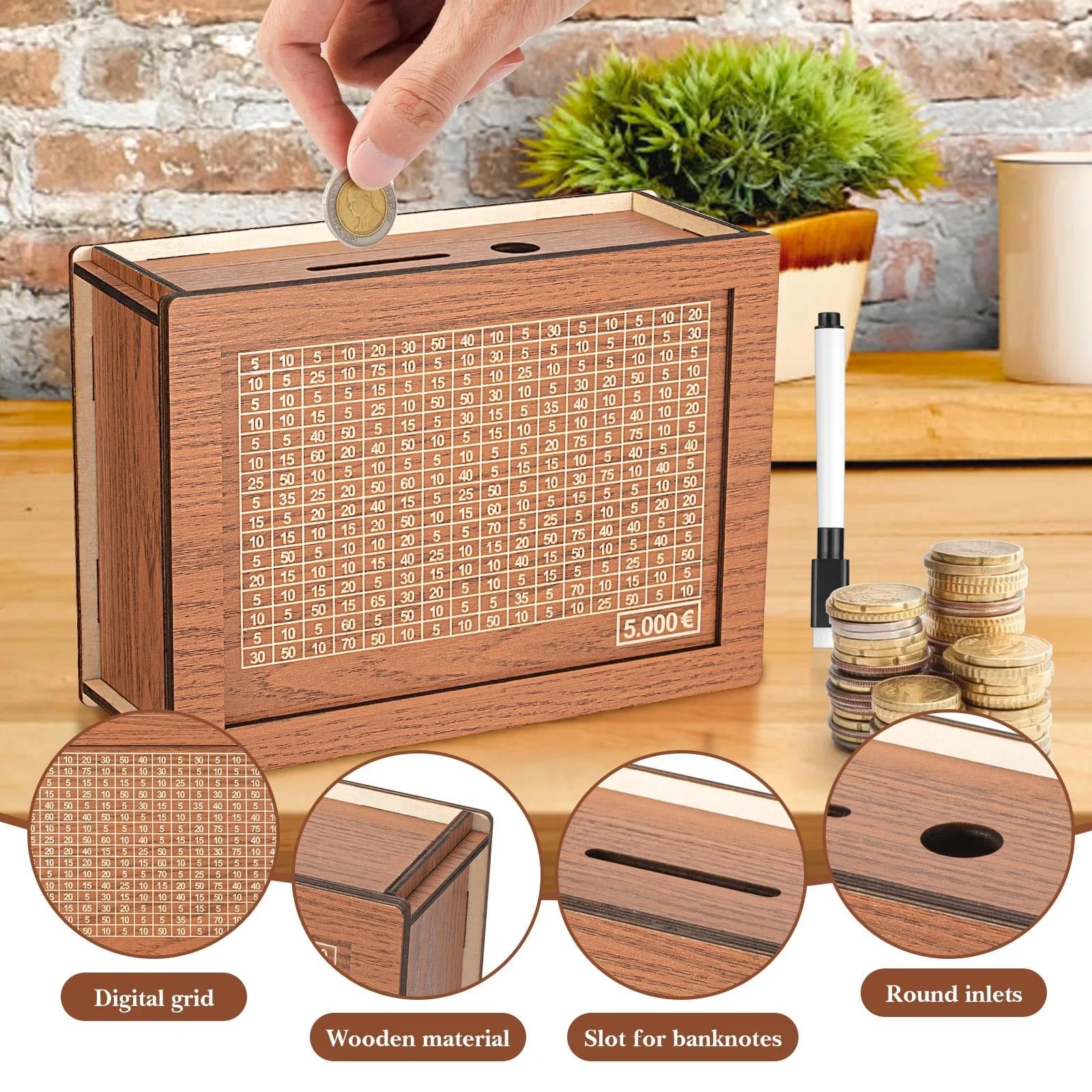 Скарбничка Takebo Goalsaver Box дерев'яна з цифрами 5000, фото №4