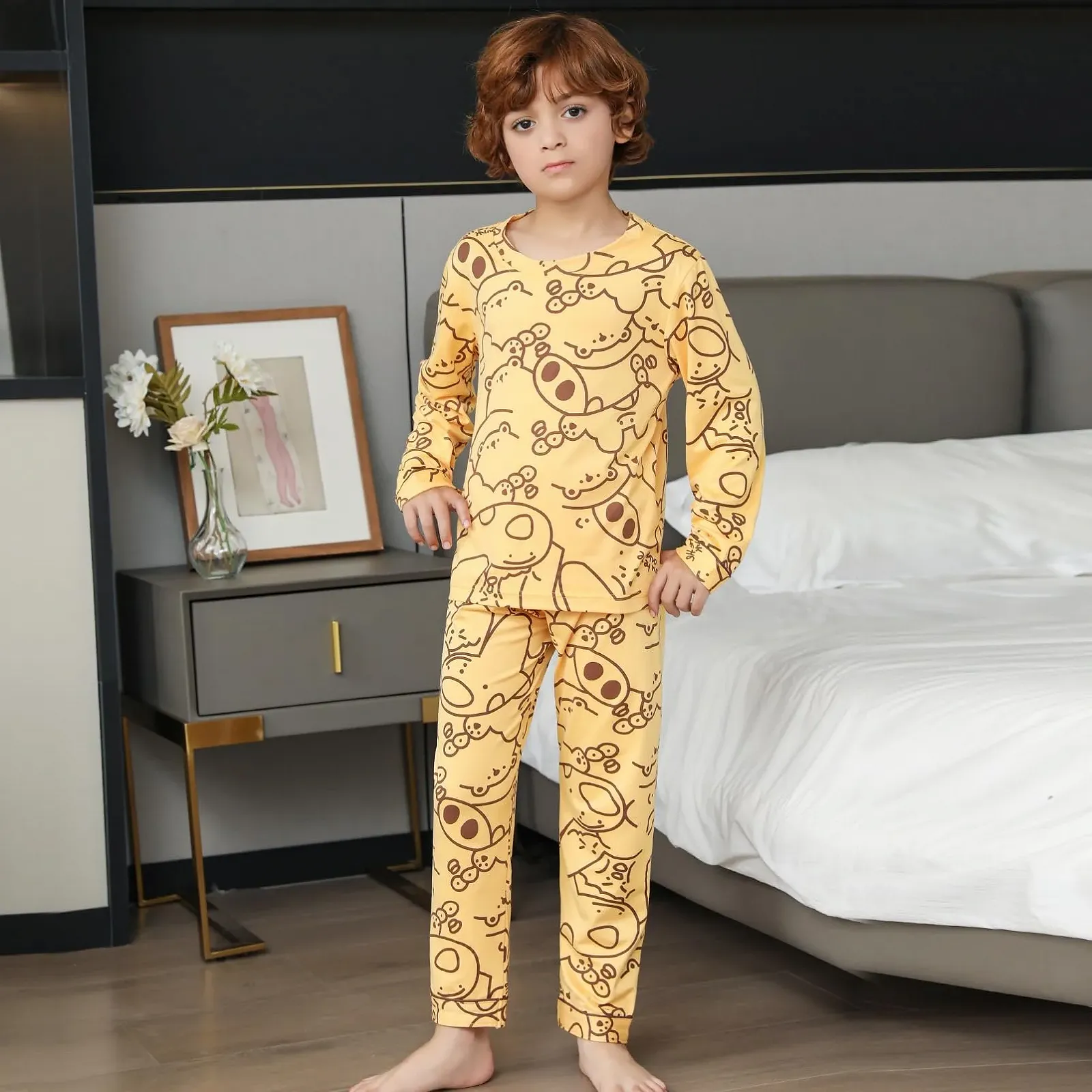 Комплект піжами для хлопчиків RuanMM Текстура бавовни, довгі, з круглим вирізом, фото №7