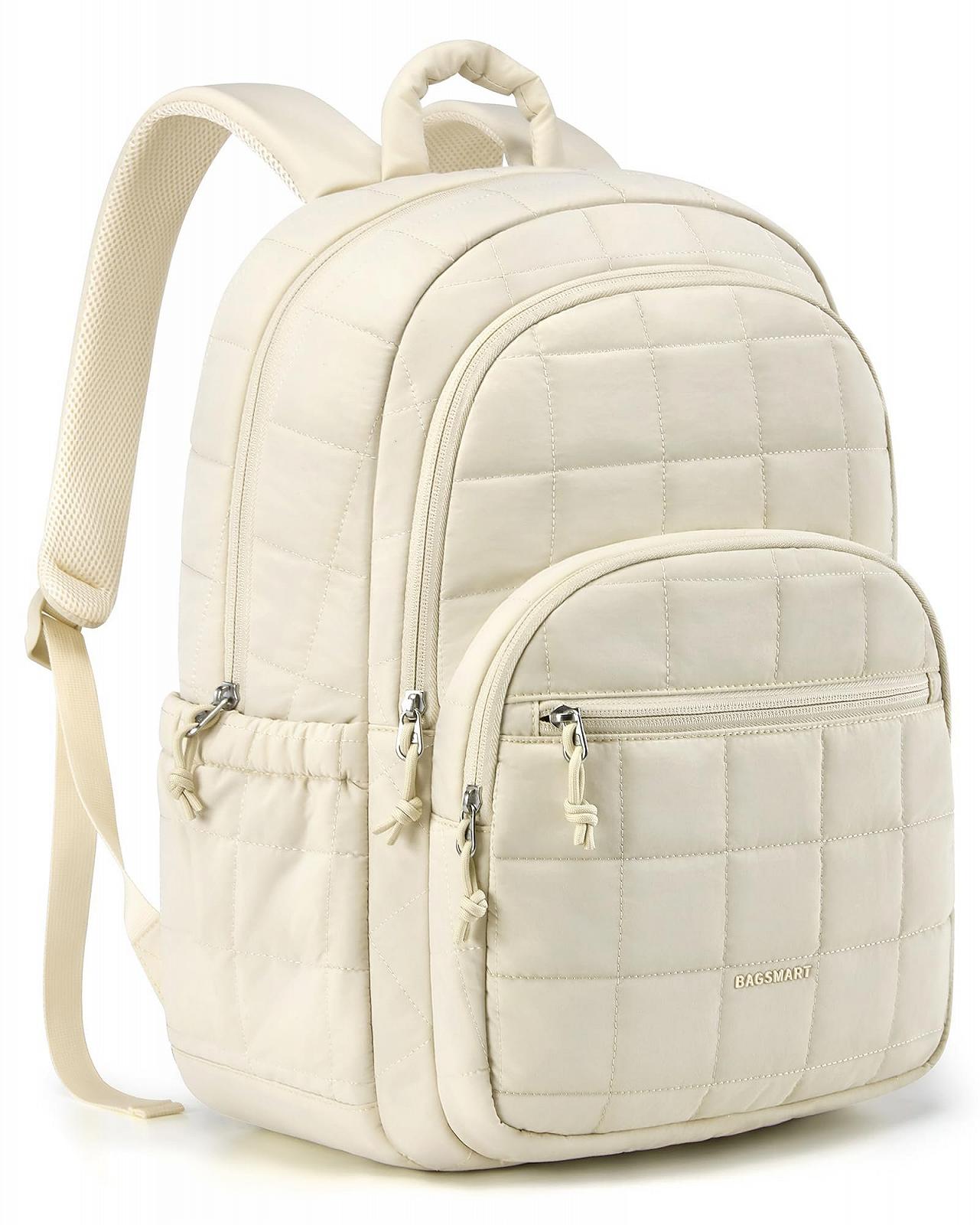 Рюкзак для ноутбука bagsmart Women's 15.6" стьобаний водостійкий Beige, фото №1 Рюкзак для ноутбука bagsmart Women's 15.6" стьобаний водостійкий Beige, фото №1
