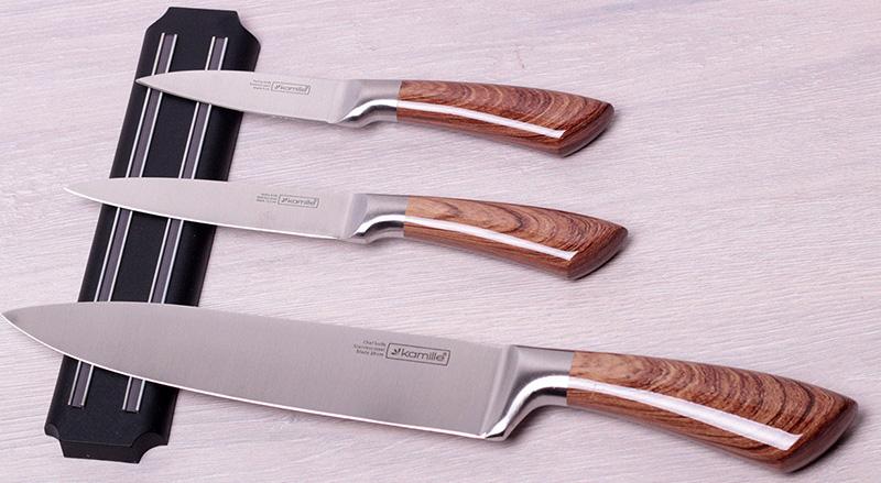 Набір 3 кухонні ножі Kamille Aubrieta на магнітній планці, фото №2 Набір 3 кухонні ножі Kamille Aubrieta на магнітній планці, фото №2