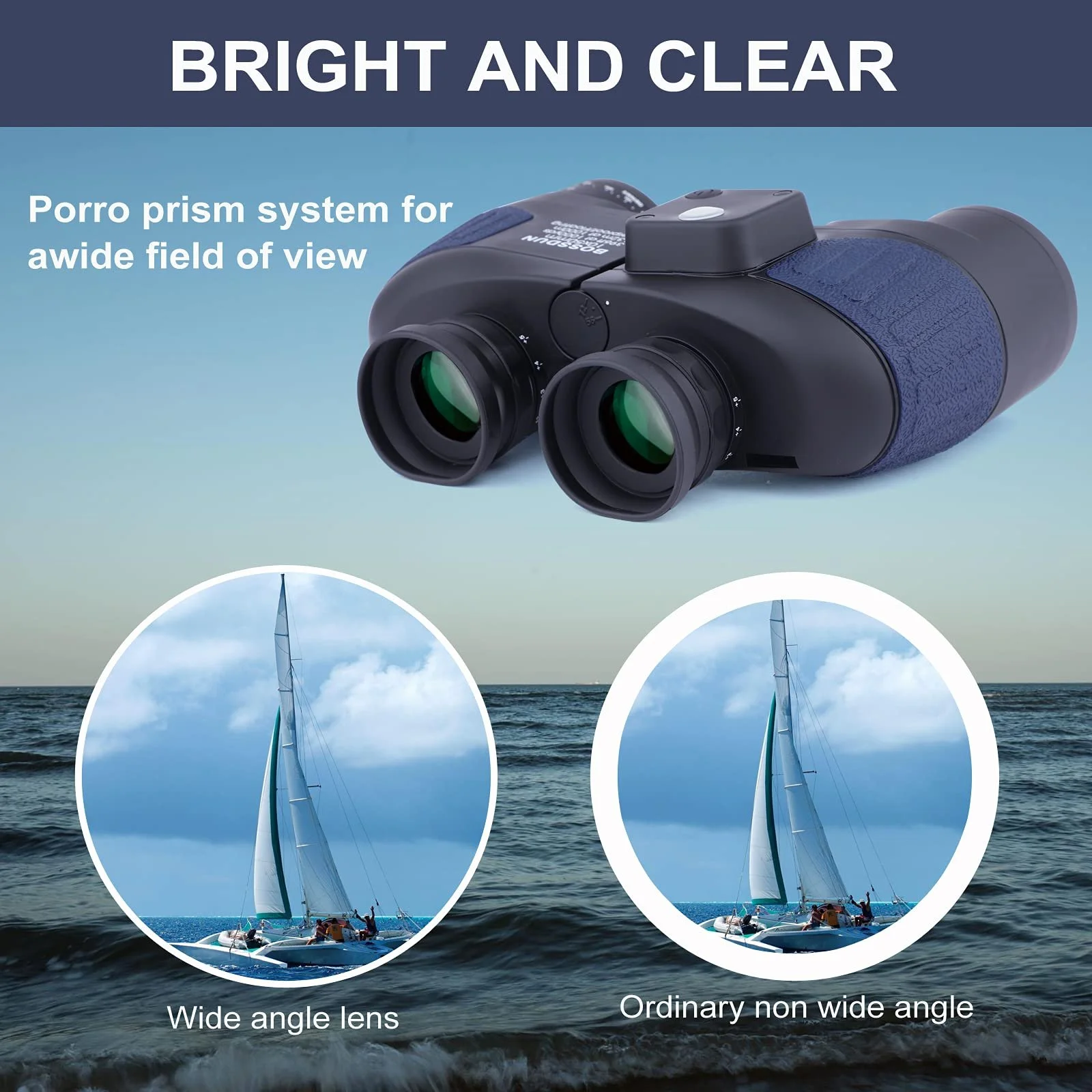 Бінокль Marine 10x50 Водонепроникний з компасом та далекоміром Military HD, фото №3