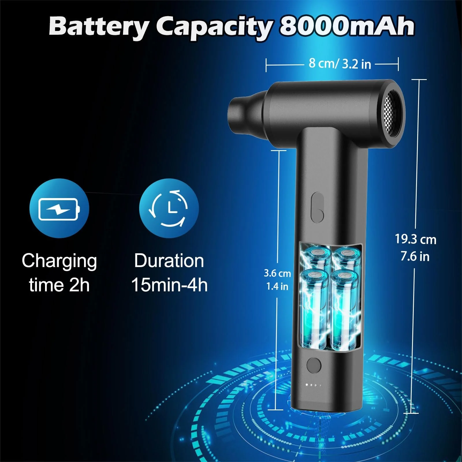 Акумуляторна повітродувка ddLUCK 130000 RPM 8000 мАг металева, фото №5