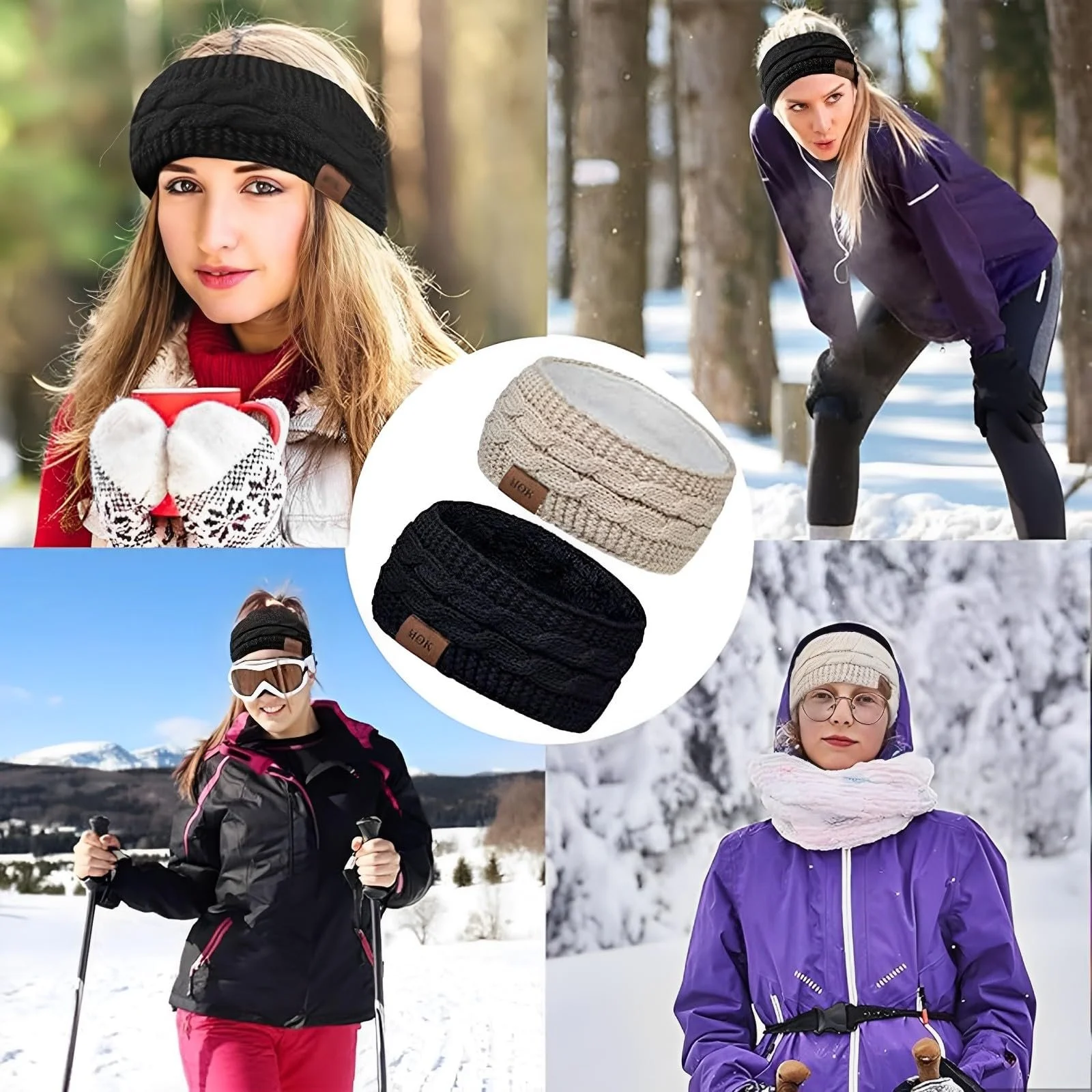 В'язана Пов'язка на Голову Жіноча Зимова Чорний + Бежевий, фото №6