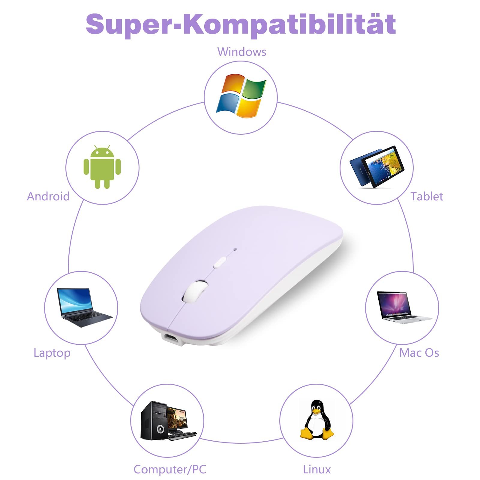 Миша Bluetooth ANEWISH Purple, фото №5