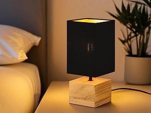 Настільна лампа Square 30 см дерев'яна основа тканинний абажур Black/Gold synthetic.ua - Фото 1