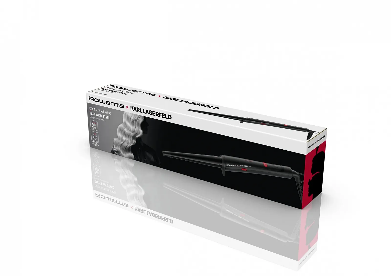 Конусная плойка Rowenta Karl Lagerfeld CF324L Keratin & Glow 200°C Black, фото №8