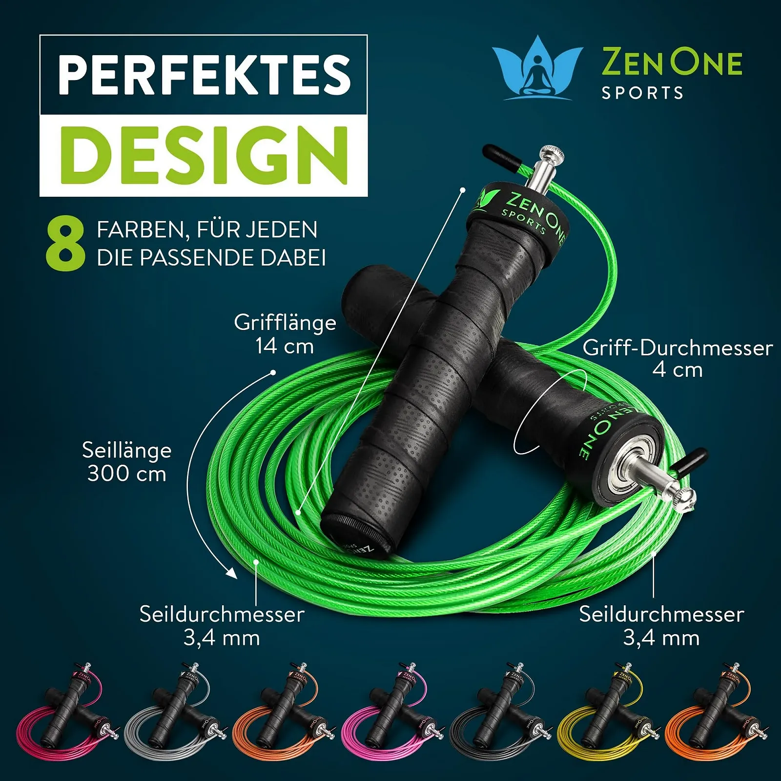 Скакалка ZenOne Sports ZenRope Швидкісна сталевий трос 3 м з підшипниками 360° регульована, фото №6 Скакалка ZenOne Sports ZenRope Швидкісна сталевий трос 3 м з підшипниками 360° регульована, фото №6