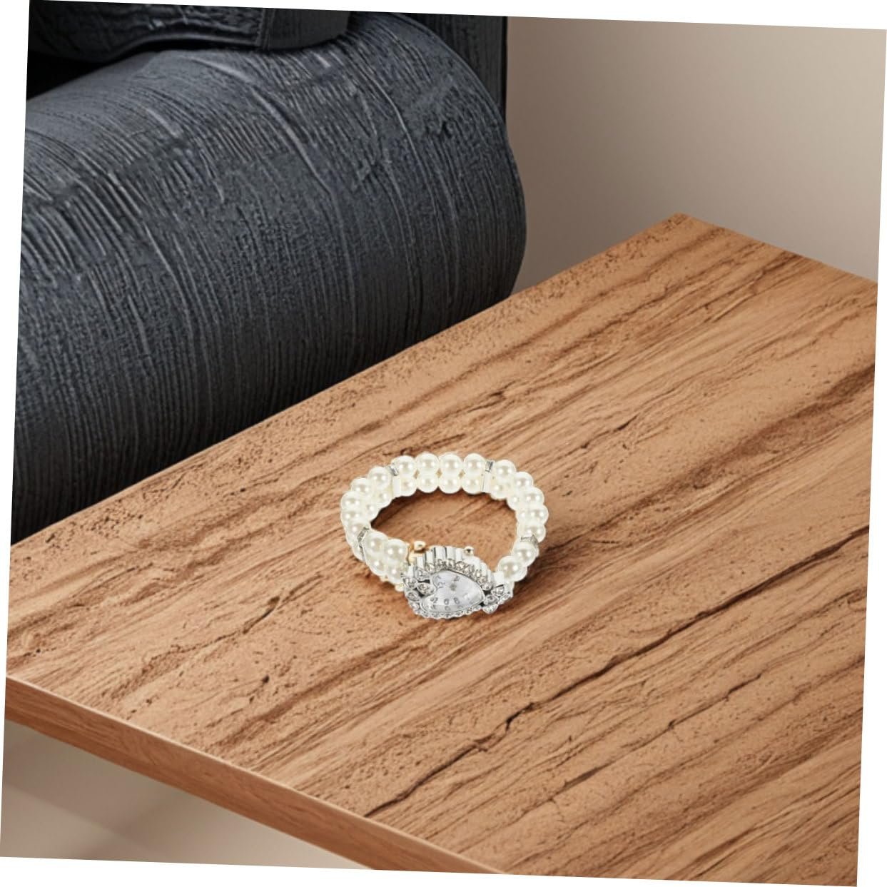 Часы женские PartyKindom Кварцевые Аналоговые с эластичным браслетом из двойного ряда жемчуга в форме сердца, фото №5