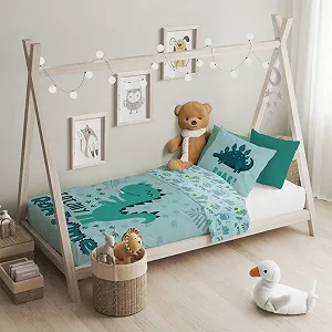 Детское постельное белье texpot Dino, 100 x 135 + 40 x 60 см, с рисунком, 100% хлопок, на молнии - Фото 1