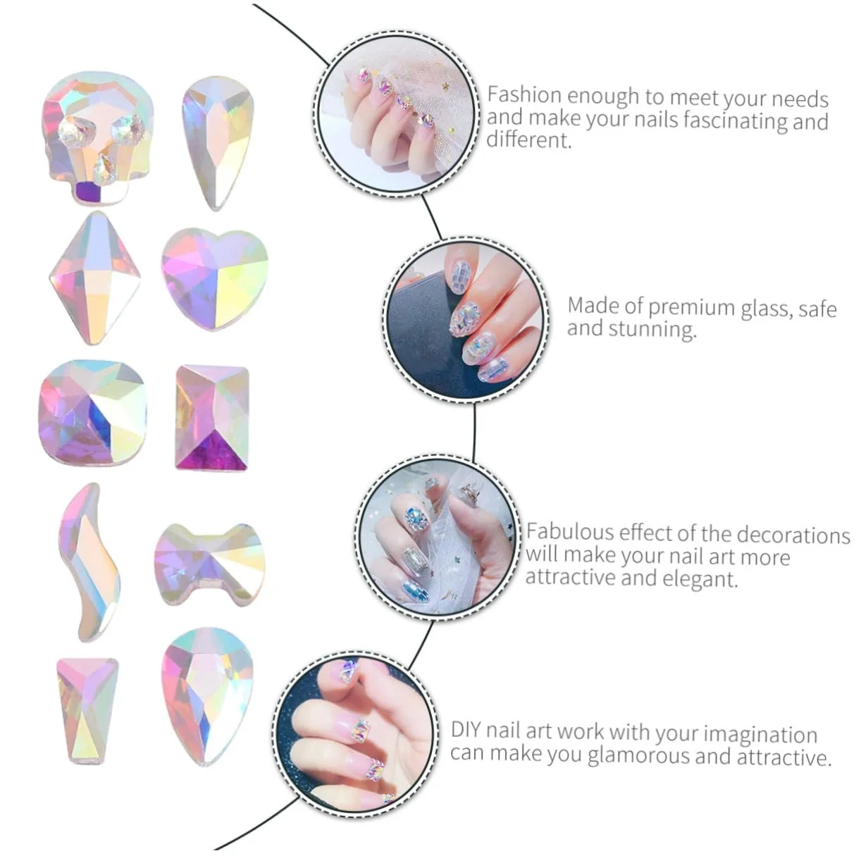 Стрази Healvian Diamond, плоска основа, підвіски для манікюру, скляні камінці 3D, фото №2