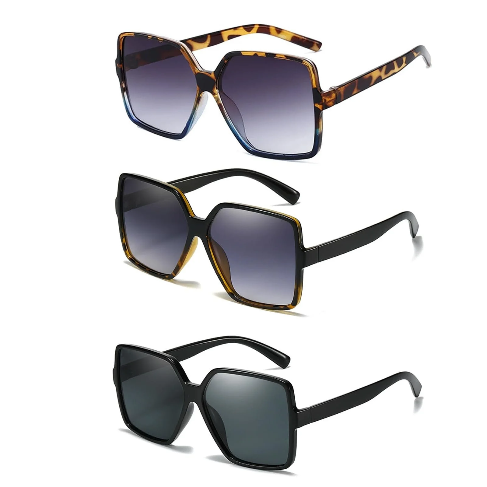 Солнцезащитные очки Прямоугольные Женские Черный / Черепаховый / Черный, 3 шт, фото №1