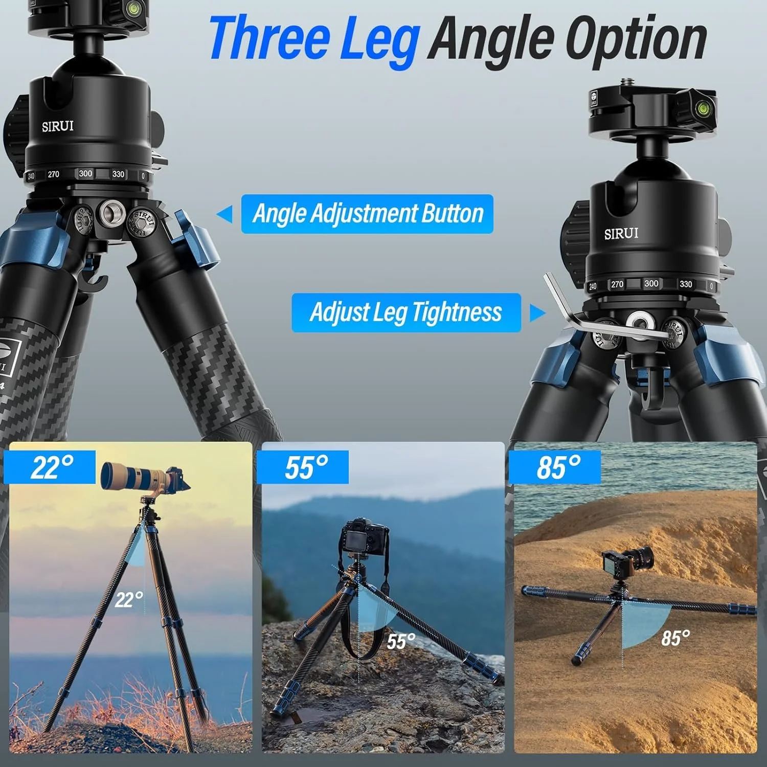 Штатив SIRUI AM-324 Чорний-синій, фото №8 Штатив SIRUI AM-324 Чорний-синій, фото №8