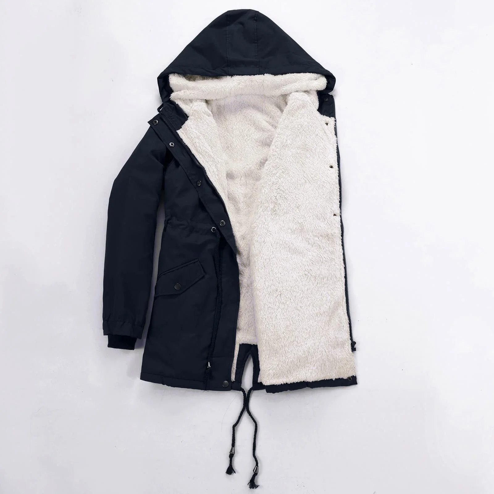 Жіноче пальто з капюшоном на шнурках, штучне, модне, зимове, фото №5 Жіноче пальто з капюшоном на шнурках, штучне, модне, зимове, фото №5