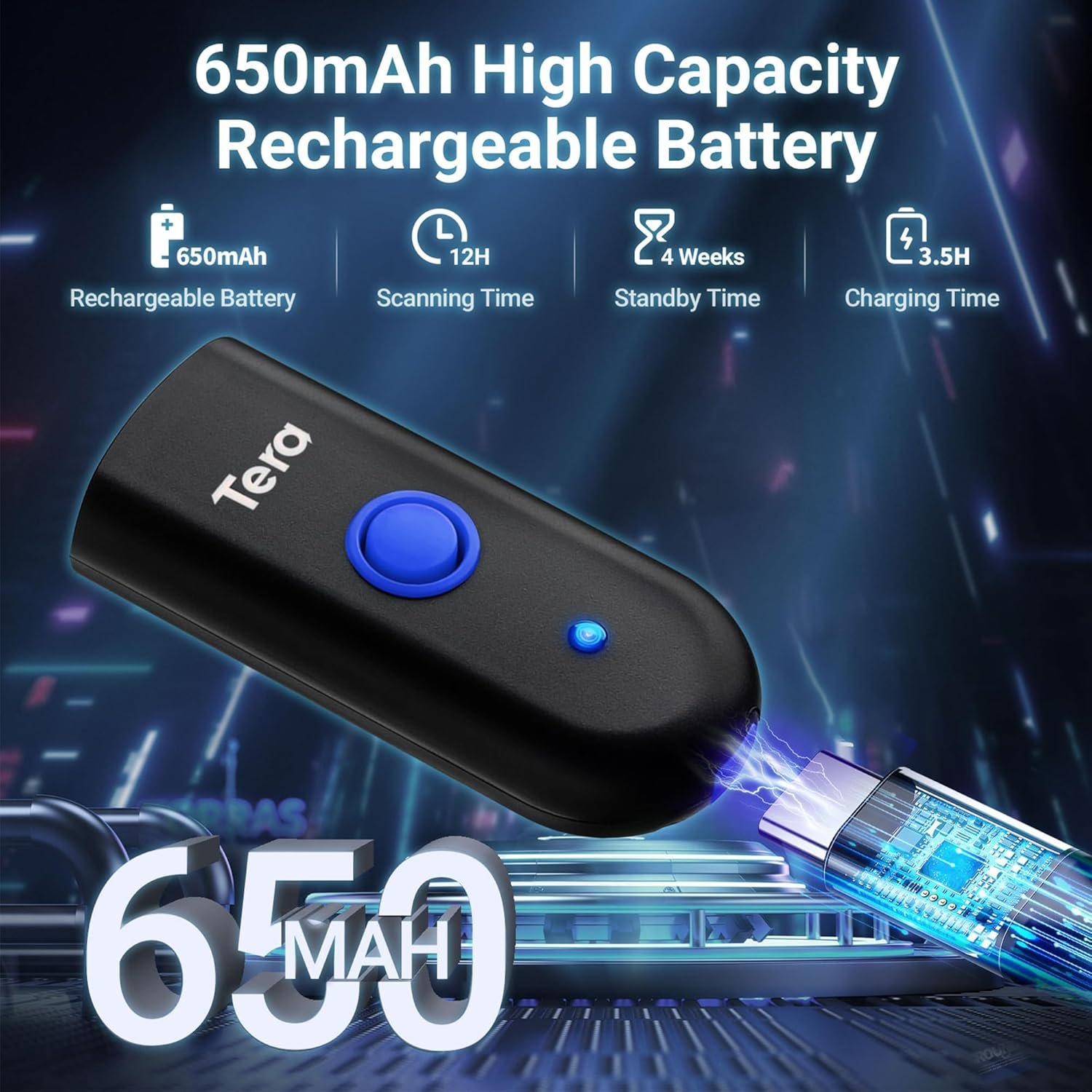 Водонепроницаемый мини-сканер штрих-кодов Tera 1100L Черный, фото №3 Водонепроницаемый мини-сканер штрих-кодов Tera 1100L Черный, фото №3