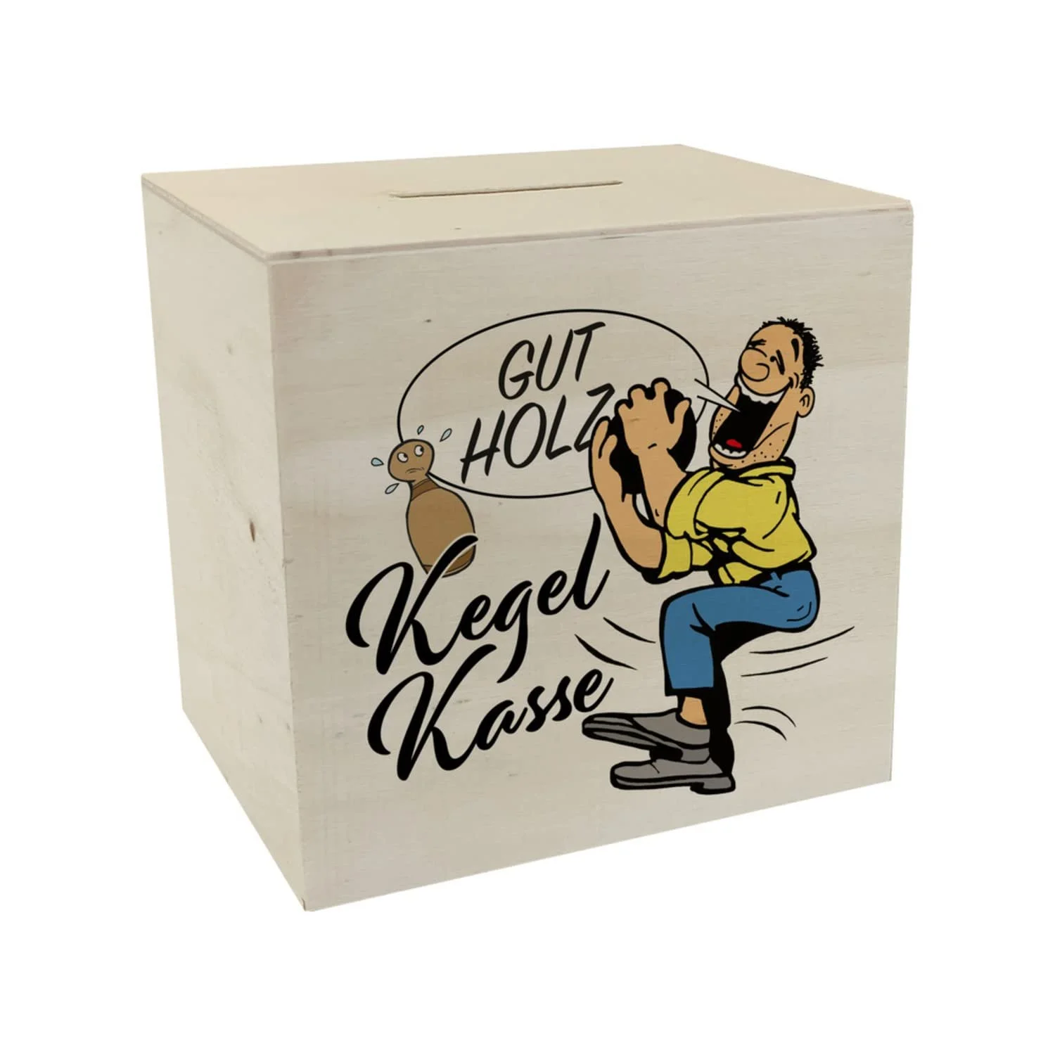 Скарбничка Kegelkasse Wood White Skittles Player Motif дерев'яна для боулінгу, фото №1