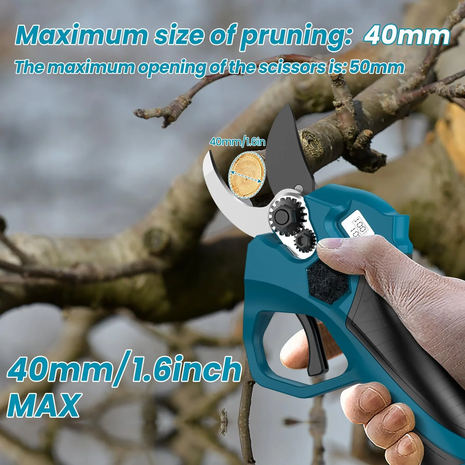 Акумуляторний електричний секатор телескопічна штанга 2 м 40 мм 2 акумулятори, фото №4