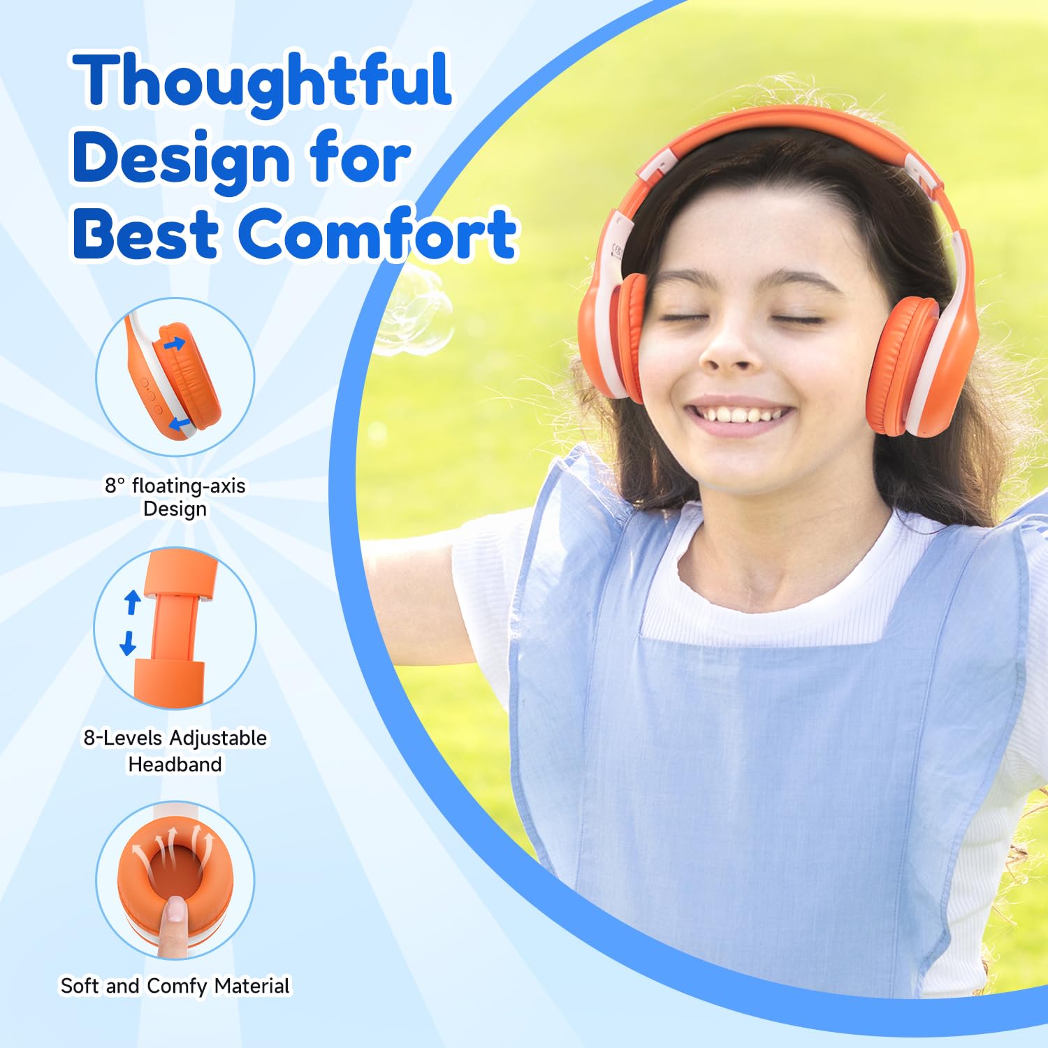 Наушники Bluetooth EarFun Children's 85/94 dB Оранжевые, фото №5
