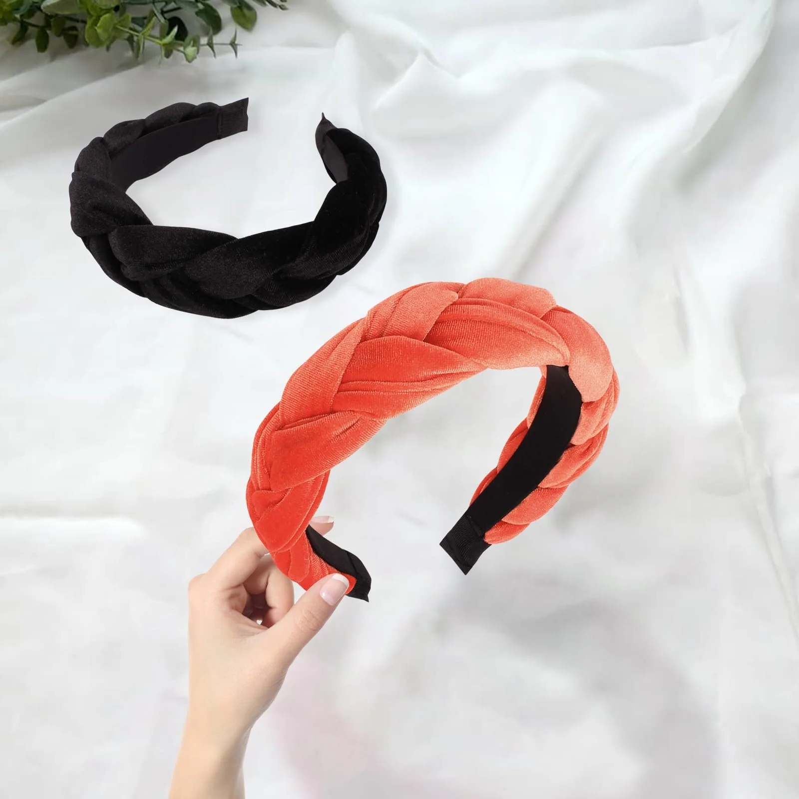 Обруч для волос Бархатный Черный, Оранжевый, фото №6