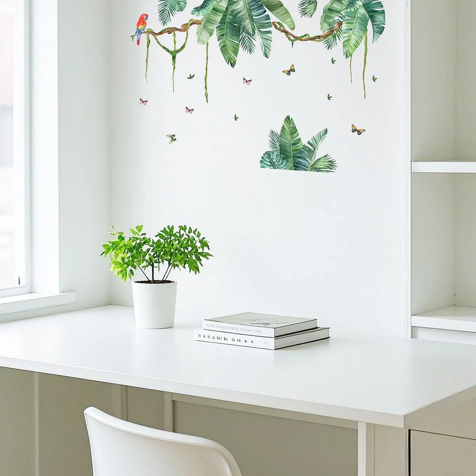 Наклейка на стену duoyif Tropical Leaves Plants Hanging Vine Green Palm Trees Leaves Birds Зеленая, фото №3